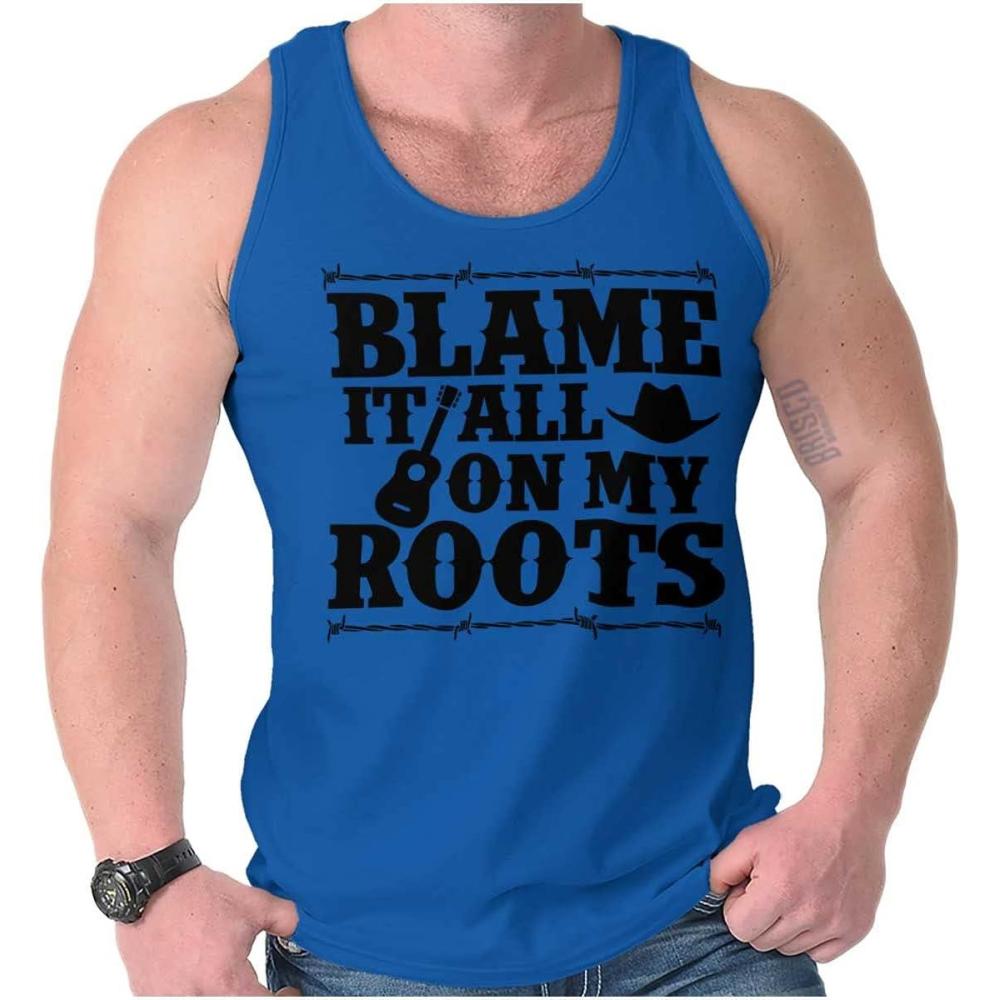 imageBlame It On My Roots Country Music Tank Top T Shirts Men WomenRoyal