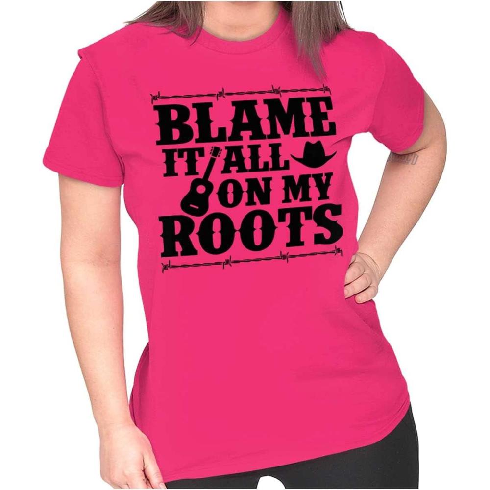imageBlame It On My Roots Country Music Womens Slim Fit Graphic TeeHeliconia