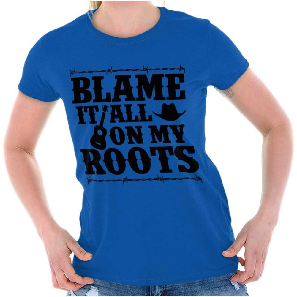 imageBlame It On My Roots Country Music Womens Slim Fit Graphic TeeRoyal