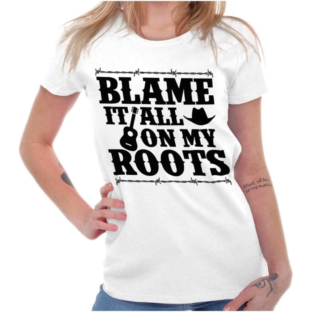 imageBlame It On My Roots Country Music Womens Slim Fit Graphic TeeWhite