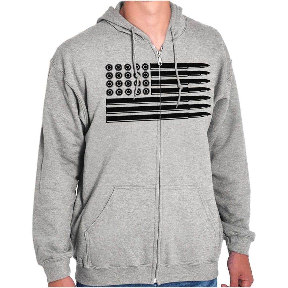 imageBrisco Brands Ammo Bullet 2nd Amendment Flag Zip Up Hoodie Mens WomensSport Grey