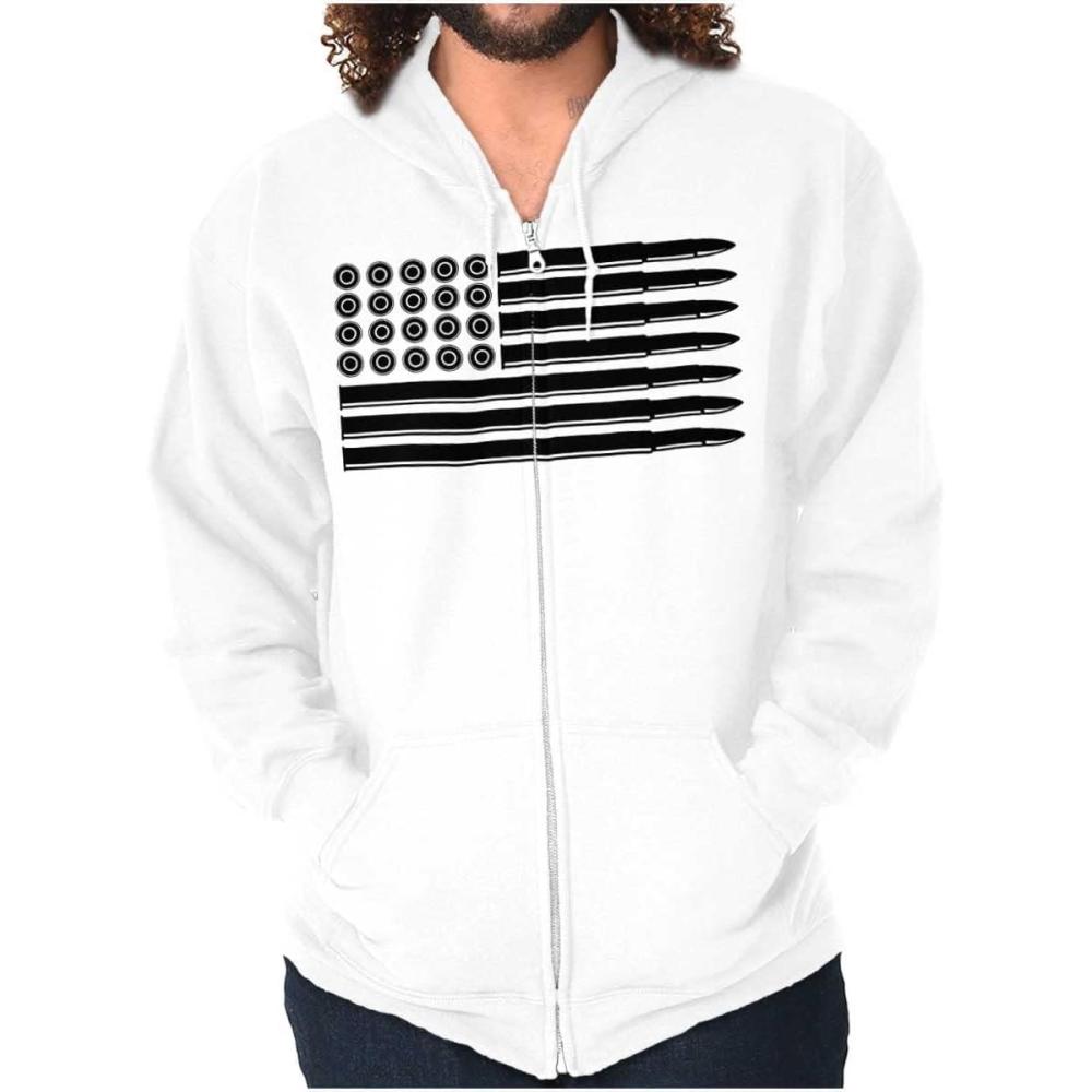imageBrisco Brands Ammo Bullet 2nd Amendment Flag Zip Up Hoodie Mens WomensWhite
