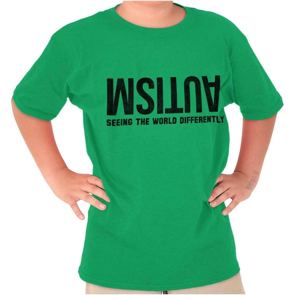 imageBrisco Brands Autism Seeing The World Differently Crewneck T Shirts Boy GirlIrish Green