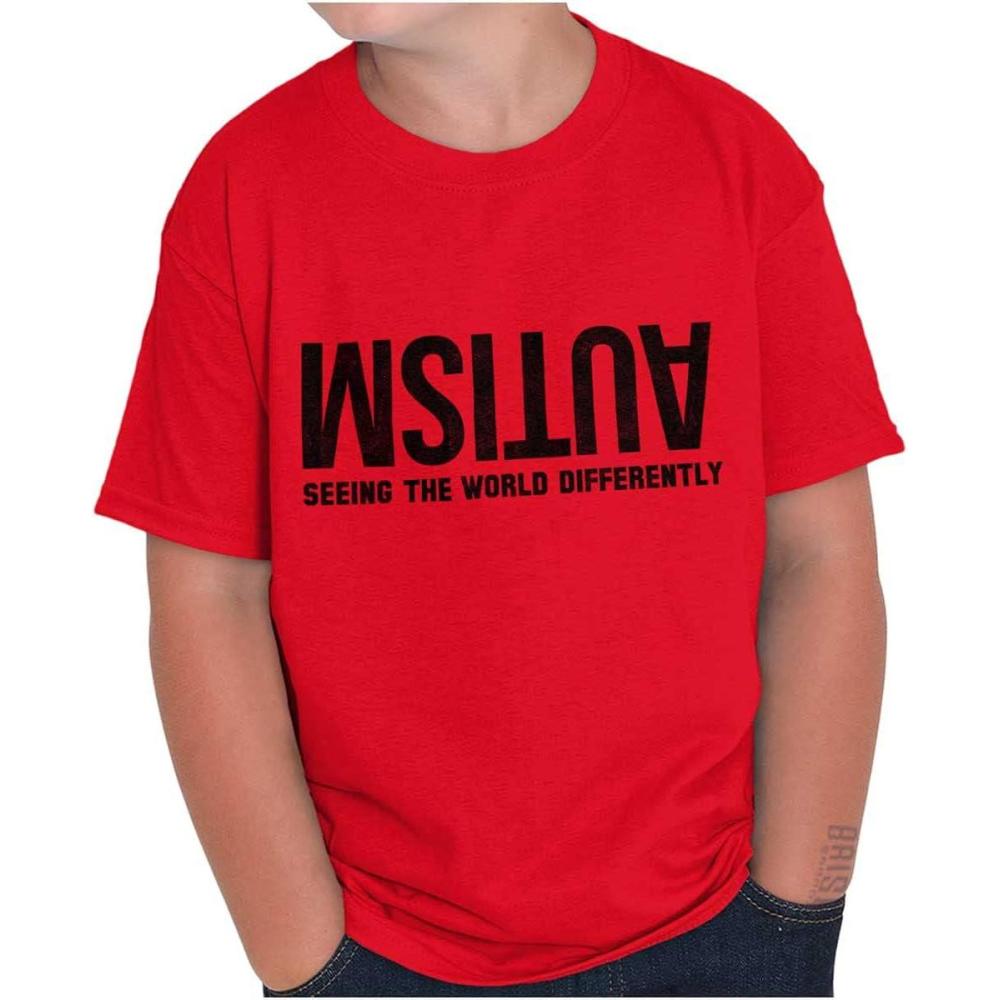 imageBrisco Brands Autism Seeing The World Differently Crewneck T Shirts Boy GirlRed