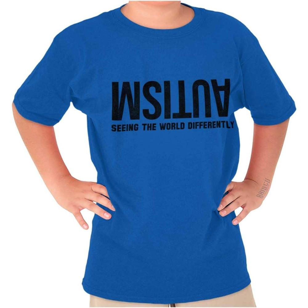 imageBrisco Brands Autism Seeing The World Differently Crewneck T Shirts Boy GirlRoyal