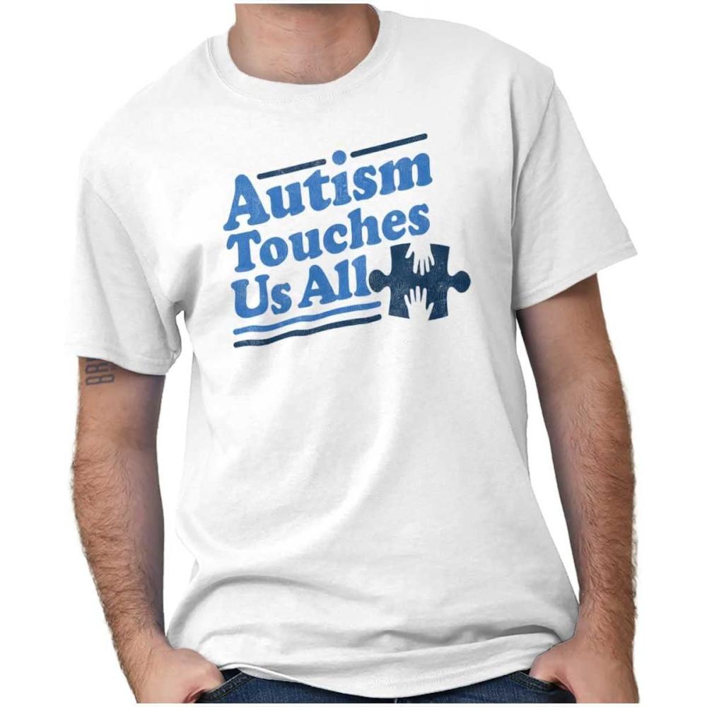 imageBrisco Brands Autism Touches Us All Puzzle Piece Graphic T Shirt Men or WomenWhite
