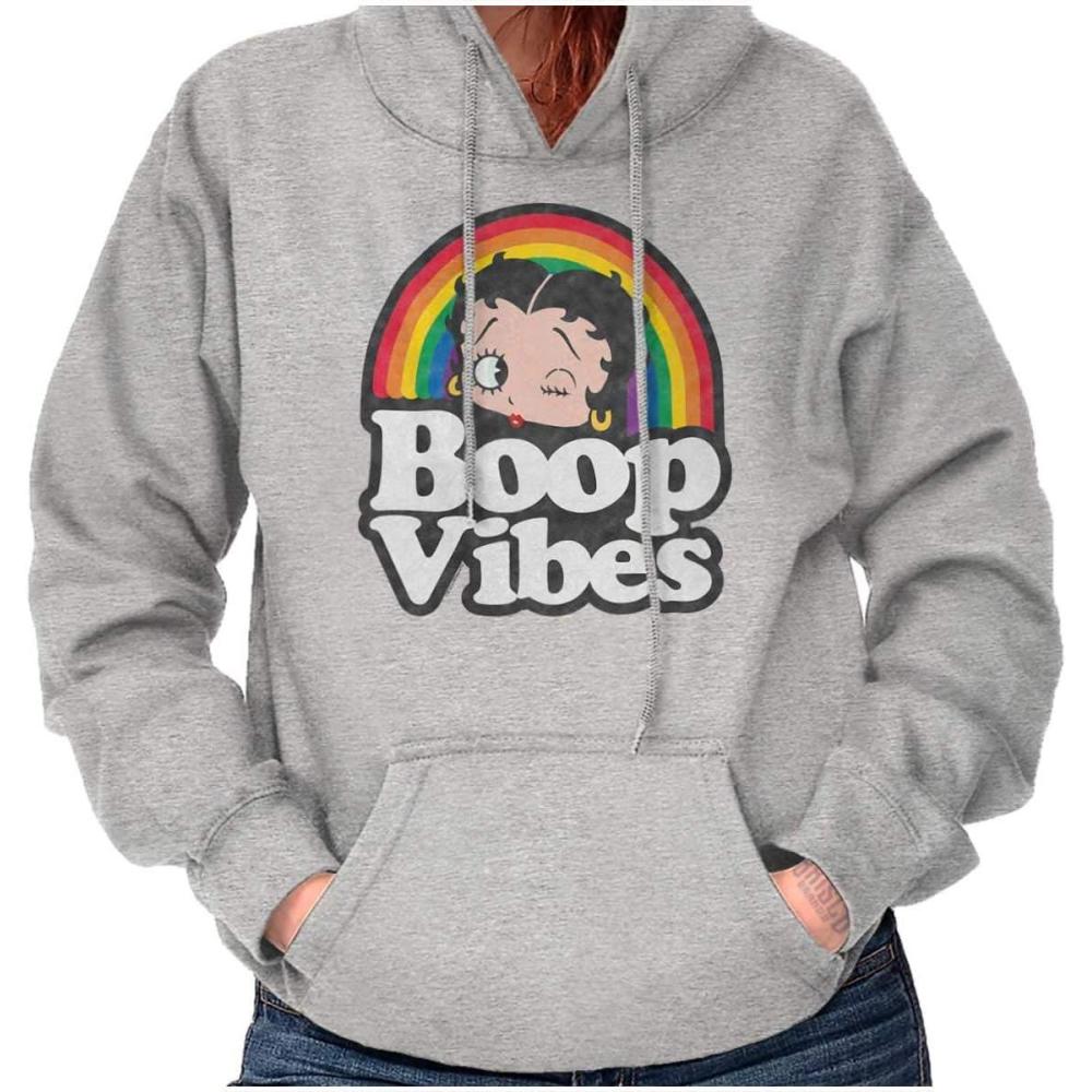 imageBrisco Brands Betty Boop Cartoon Rainbow Quote Hoodie Sweatshirt WomenSport Grey