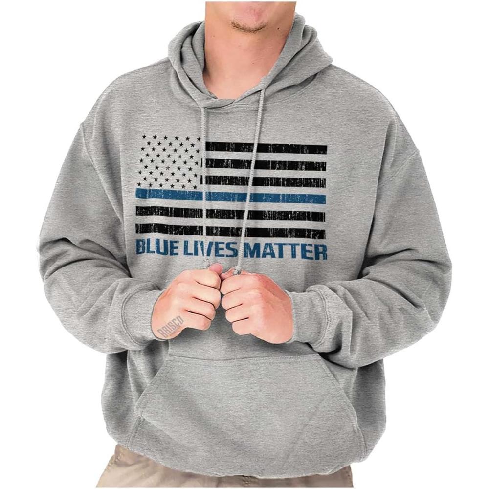 imageBrisco Brands Blue Line American Flag Support Hoodie Sweatshirt Women MenSport Grey