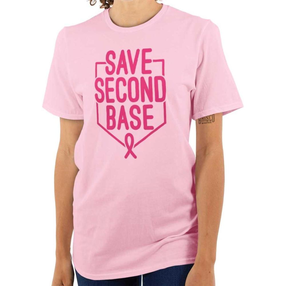 imageBrisco Brands Breast Cancer Awareness Save Second Womens Graphic T Shirt TeesLight Pink