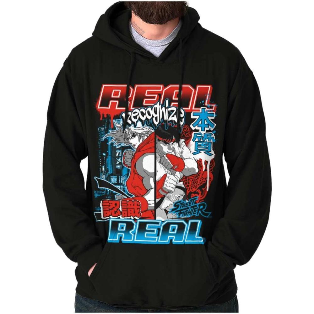 imageBrisco Brands Cool Kanji Street Fighter Retro Ryu Hoodie Sweatshirt Women MenBlack