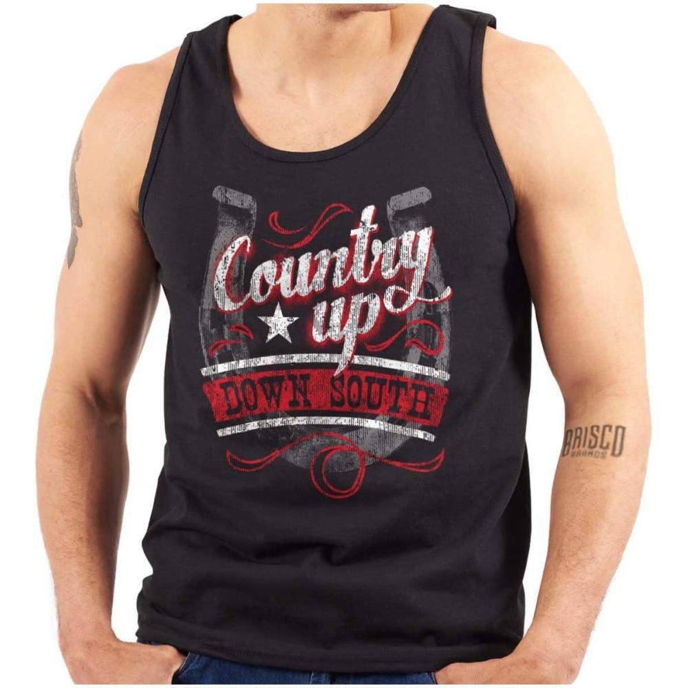 imageBrisco Brands Country Down South Lucky Horse Shoe Tank Top T Shirts Men WomenBlack