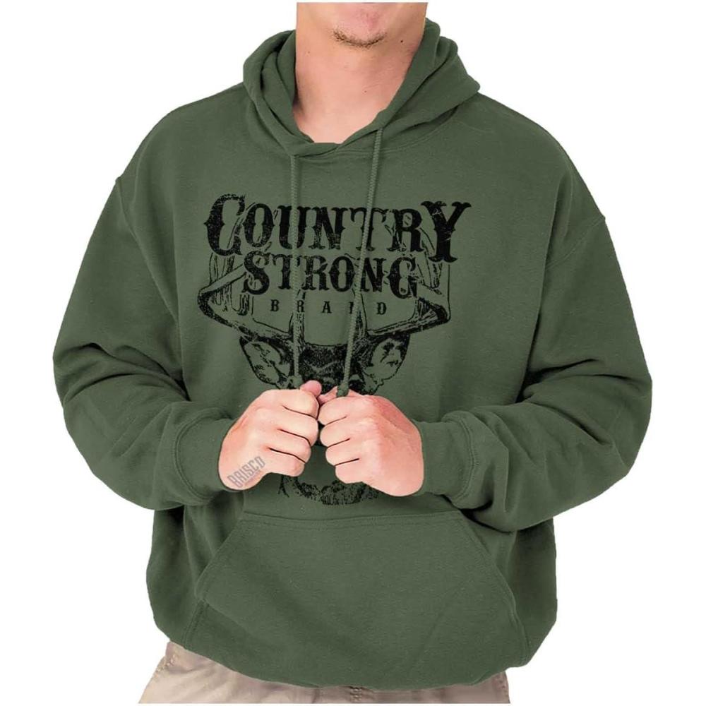 imageBrisco Brands Country Strong Buck Hoodie Sweatshirt Women MenMilitary Green