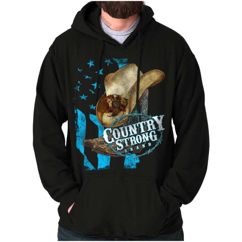imageBrisco Brands Country Strong Cowboy Hat Hoodie Sweatshirt WomenBlack