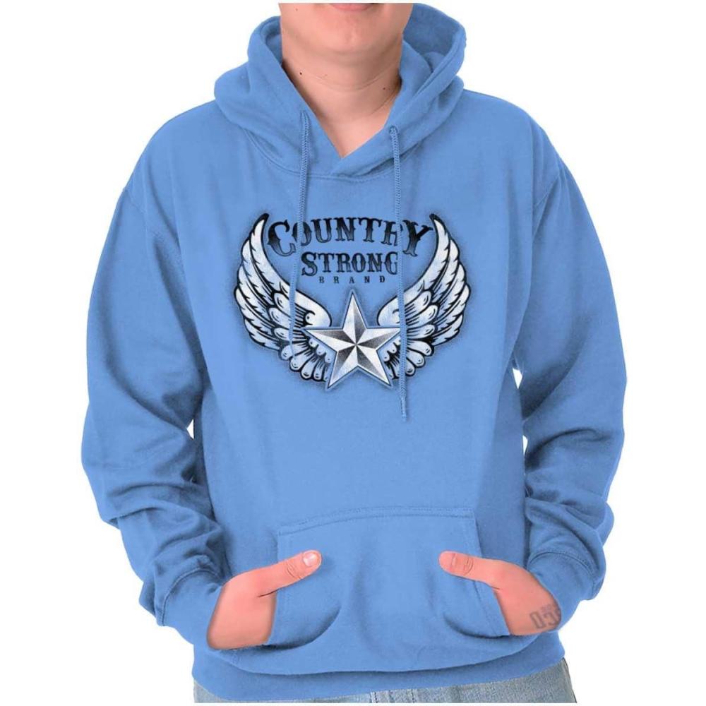 imageBrisco Brands Country Strong Cute Angels Wings Star Hoodie Sweatshirt WomenCarolina Blue