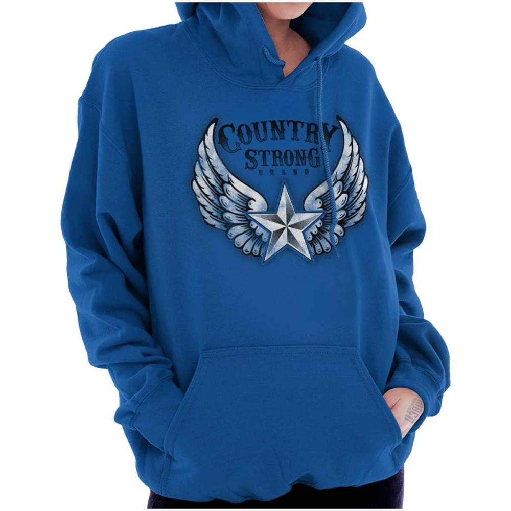 imageBrisco Brands Country Strong Cute Angels Wings Star Hoodie Sweatshirt WomenRoyal