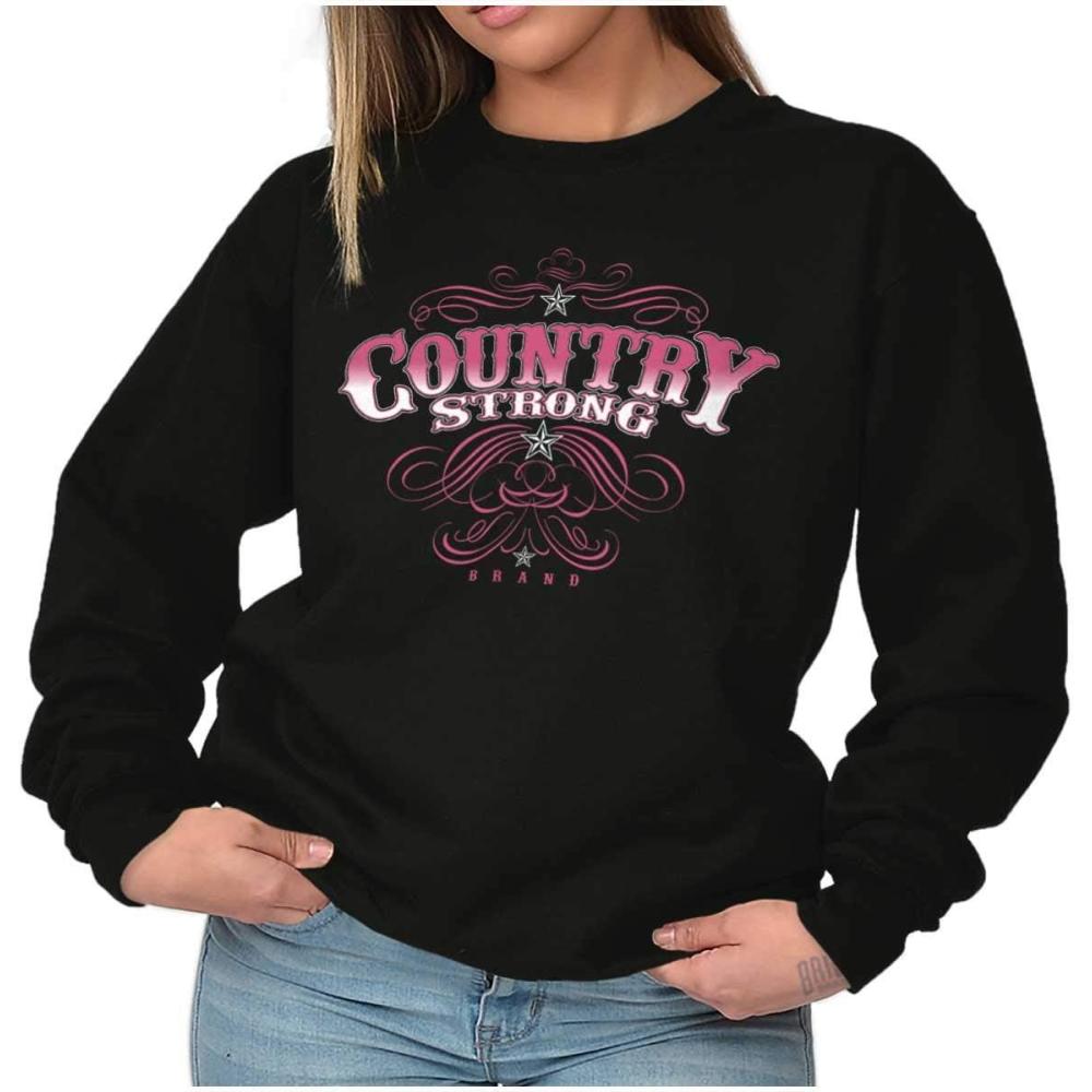 imageBrisco Brands Country Strong Western Stars Cowgirl Women Crewneck SweatshirtBlack