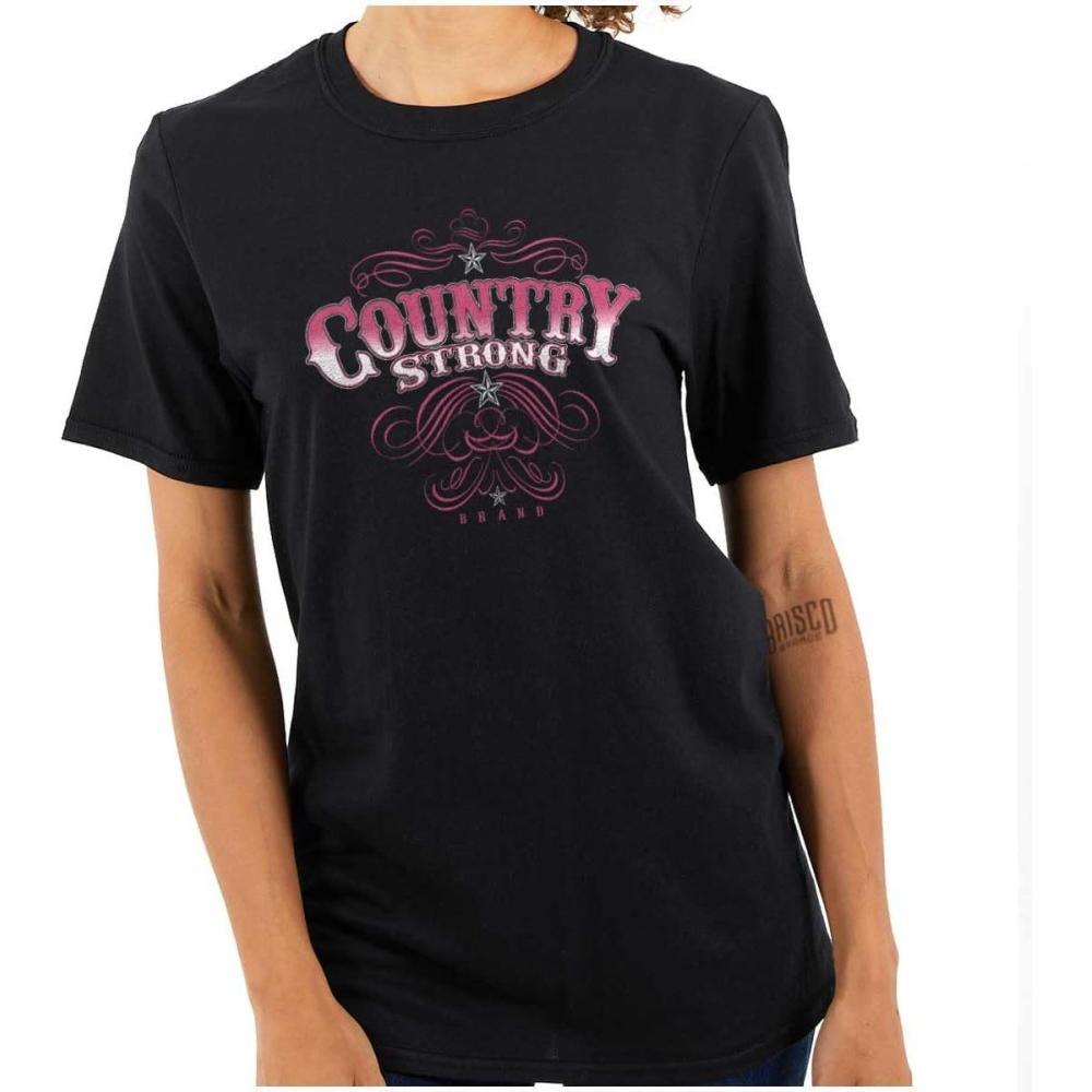 imageBrisco Brands Country Strong Western Stars Cowgirl Womens Graphic T Shirt TeesBlack