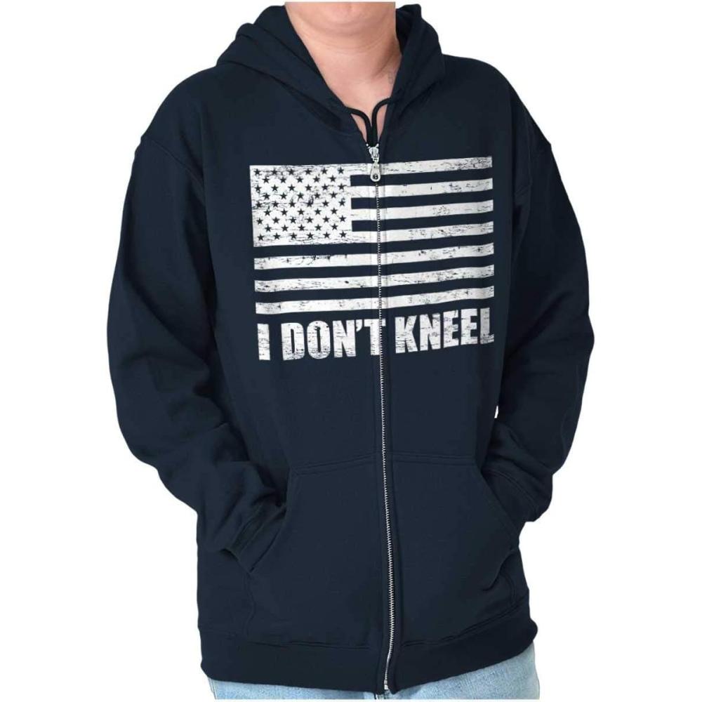imageBrisco Brands Dont Kneel Anti Protest Patriotic Zip Up Hoodie Mens WomensNavy