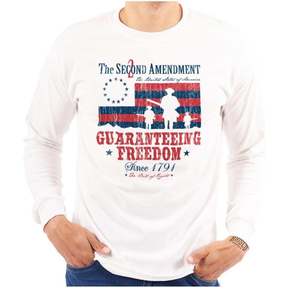 imageBrisco Brands Guarantee Freedom 2nd Amendment Mens Long Sleeve Tee T ShirtWhite