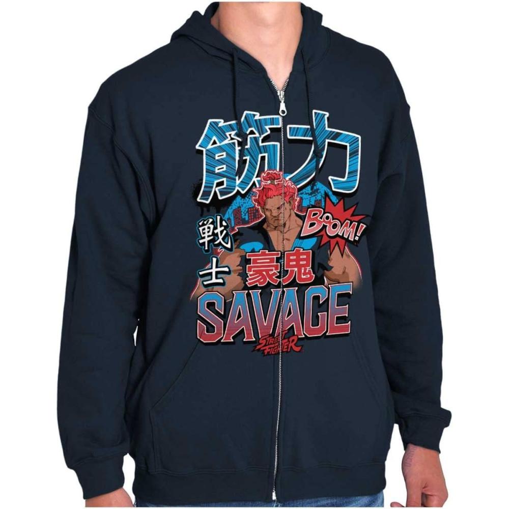 imageBrisco Brands Kanji Street Fighter Savage Akuma Zip Hoodie Sweatshirt MenNavy