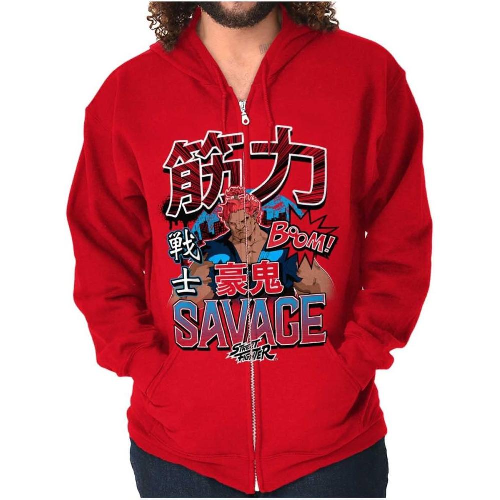 imageBrisco Brands Kanji Street Fighter Savage Akuma Zip Hoodie Sweatshirt MenRed