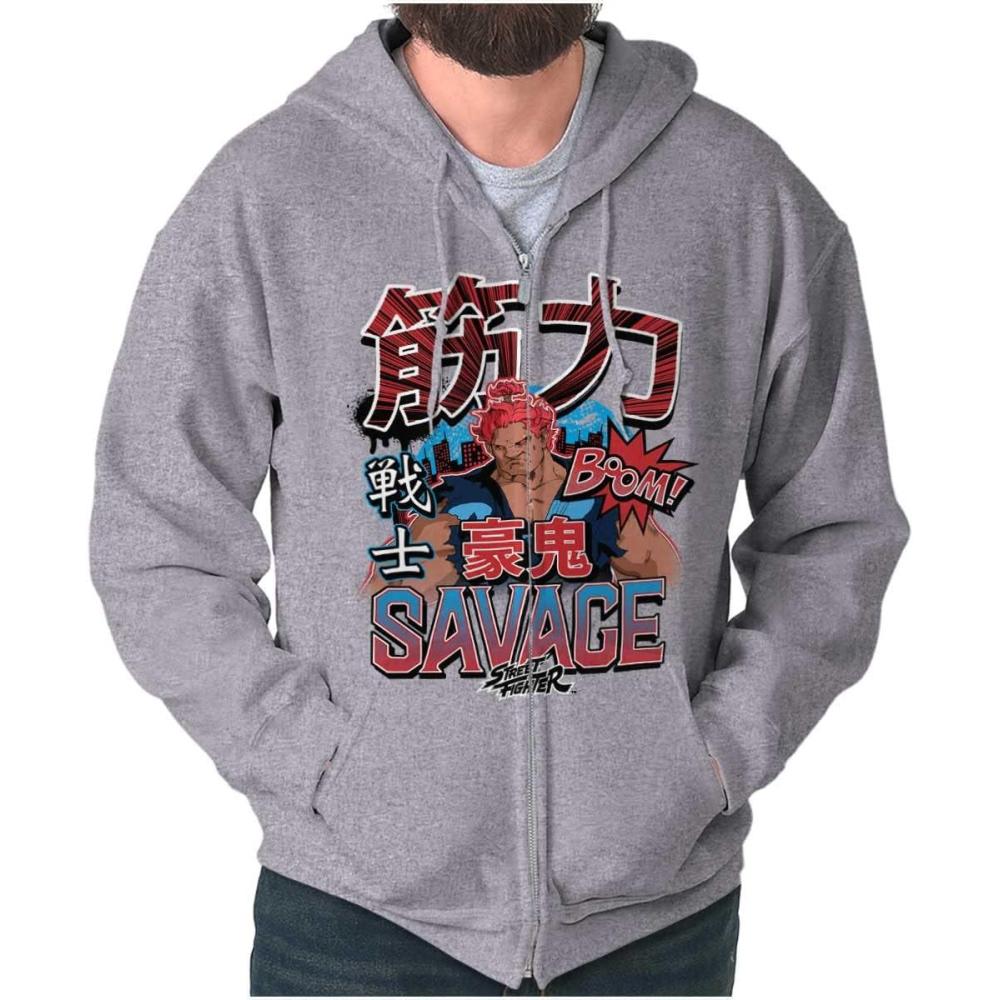 imageBrisco Brands Kanji Street Fighter Savage Akuma Zip Hoodie Sweatshirt MenSport Grey
