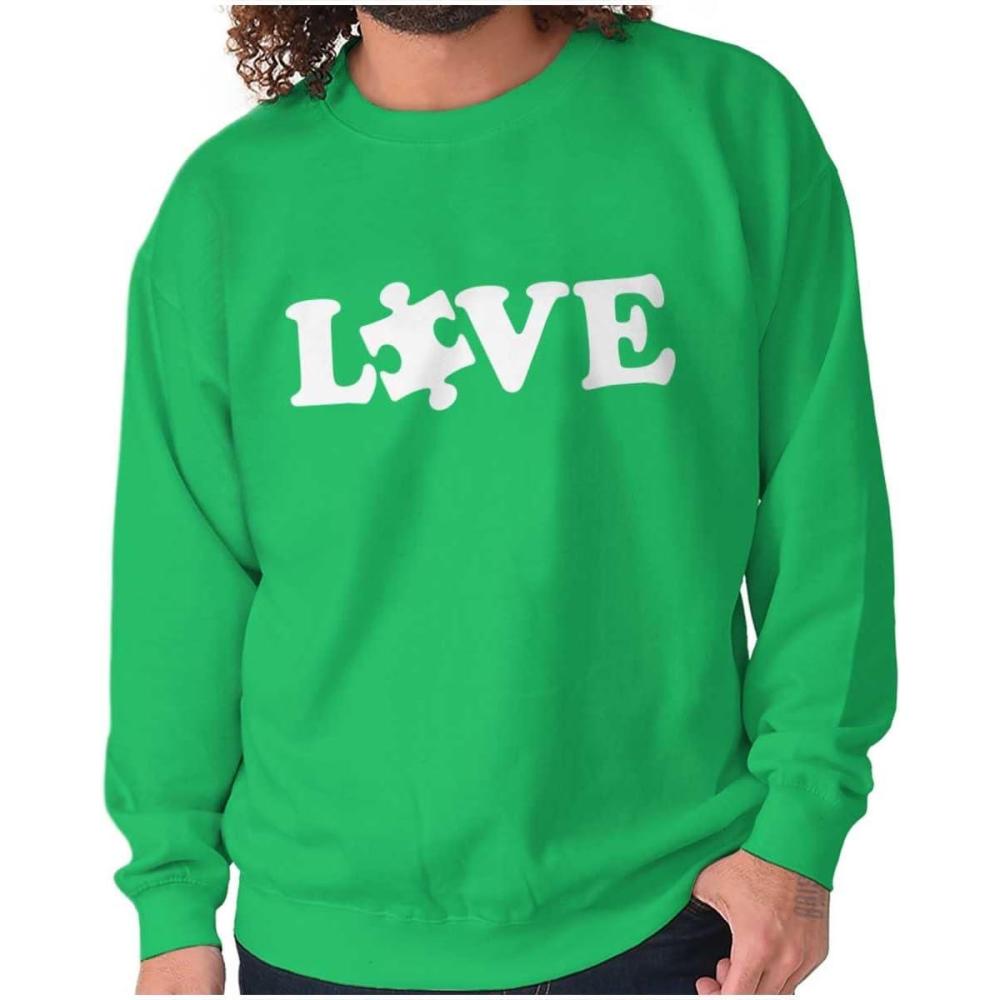 imageBrisco Brands Love Autism Awareness Puzzle Piece Sweatshirt for Men or WomenIrish Green
