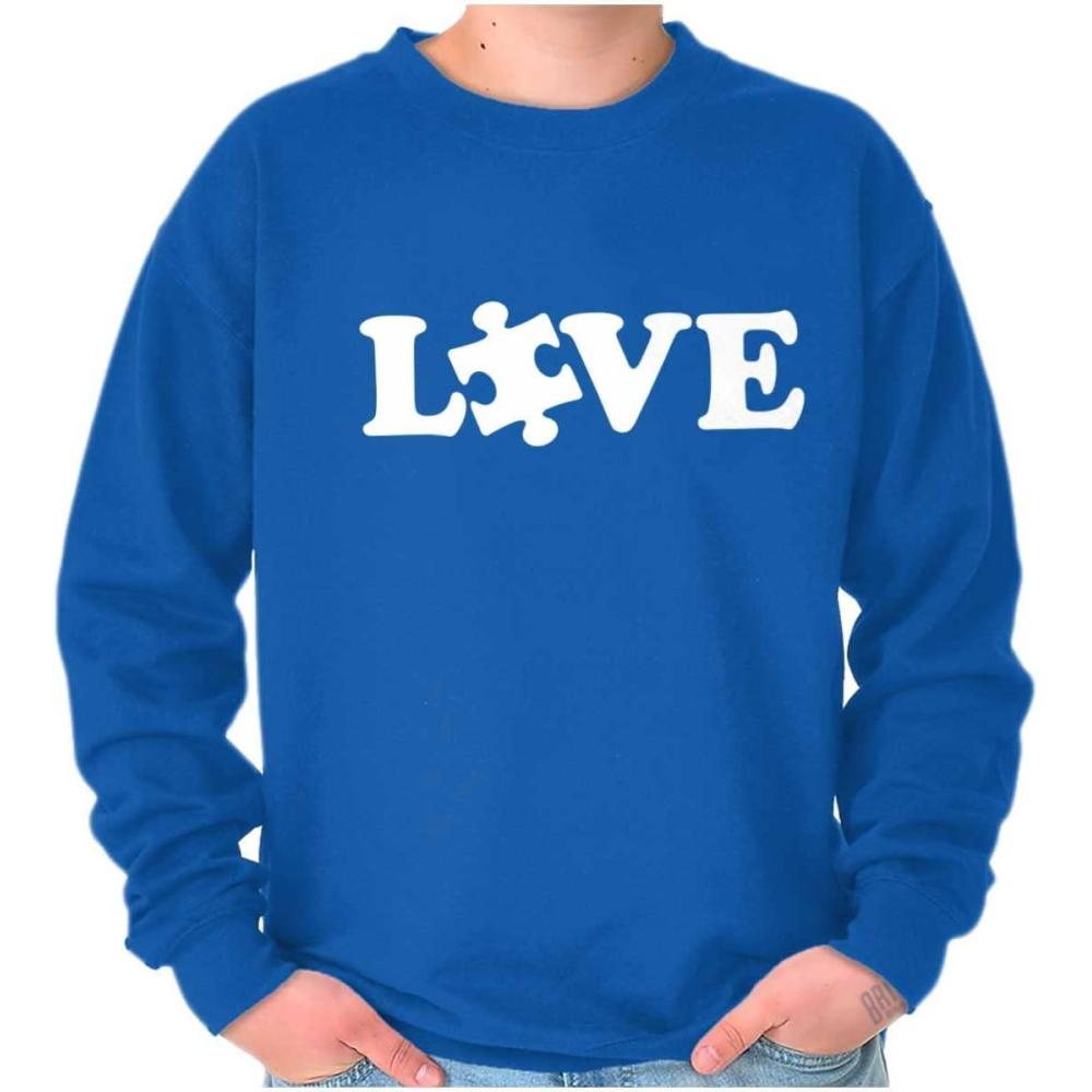 imageBrisco Brands Love Autism Awareness Puzzle Piece Sweatshirt for Men or WomenRoyal