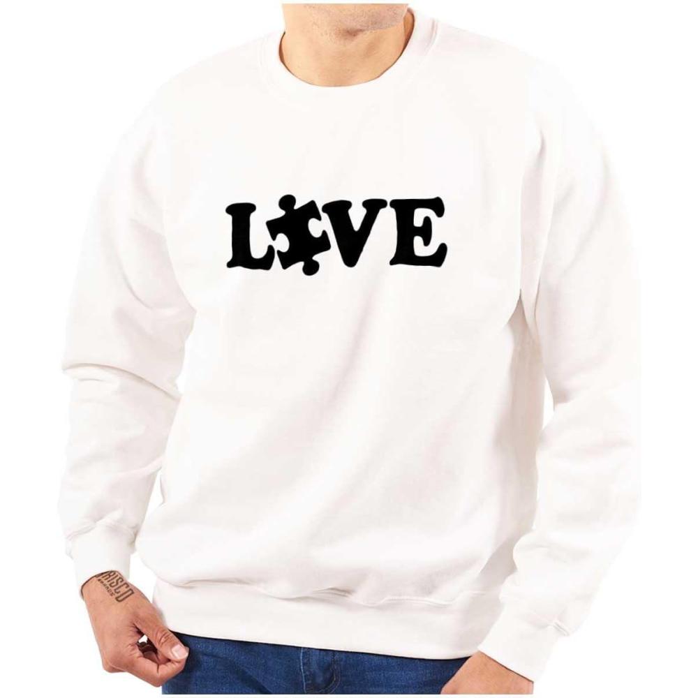 imageBrisco Brands Love Autism Awareness Puzzle Piece Sweatshirt for Men or WomenWhite