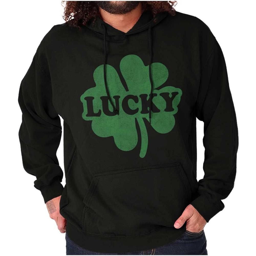 imageBrisco Brands Lucky 4 Leaf Clover St Patricks Day Hoodie Sweatshirt Women MenBlack