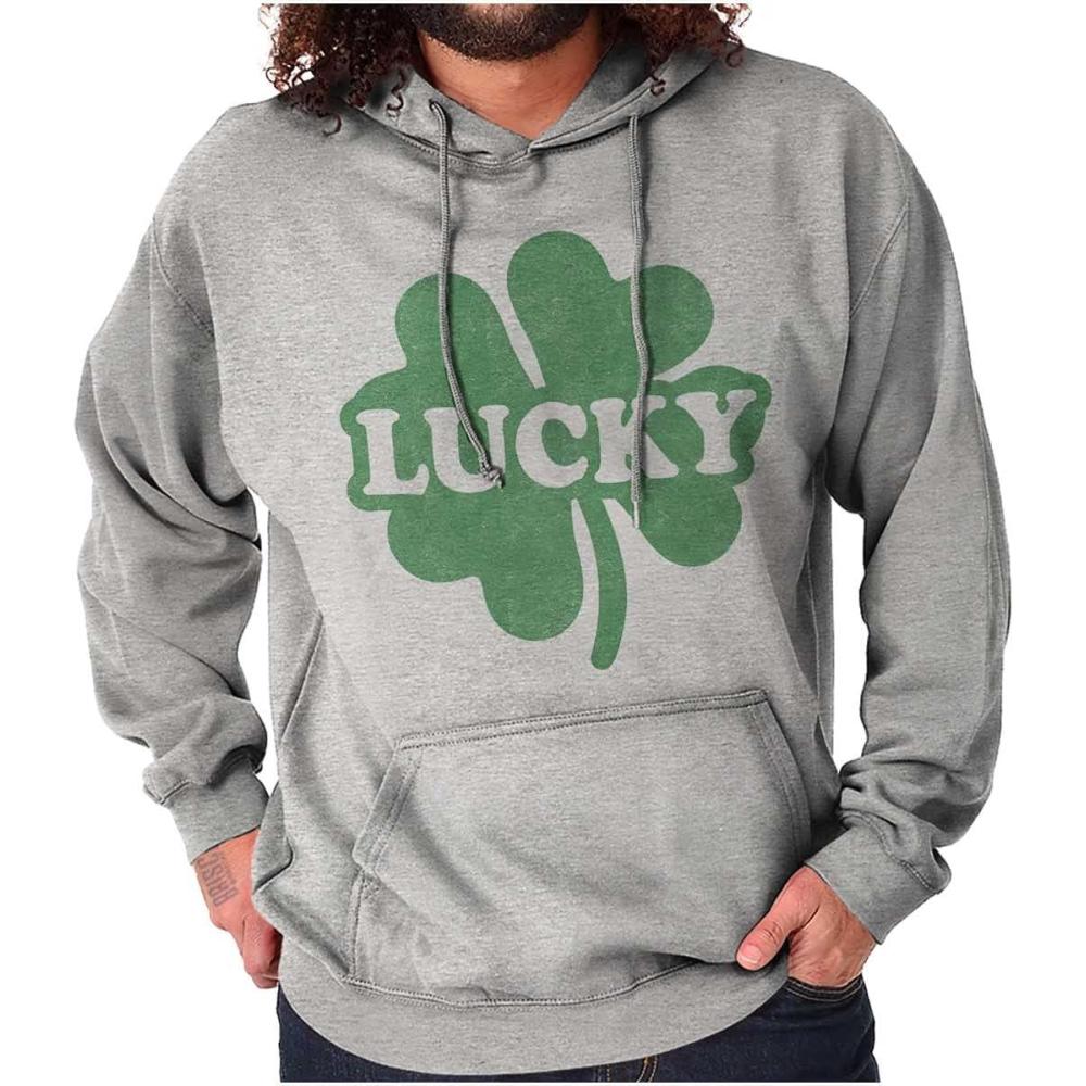 imageBrisco Brands Lucky 4 Leaf Clover St Patricks Day Hoodie Sweatshirt Women MenSport Grey