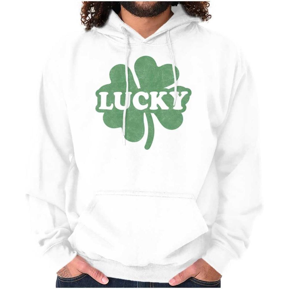 imageBrisco Brands Lucky 4 Leaf Clover St Patricks Day Hoodie Sweatshirt Women MenWhite