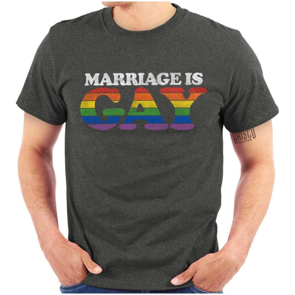 imageBrisco Brands Marriage is Gay LGBTQ Rights Pride Graphic T Shirt Men or WomenDark Heather