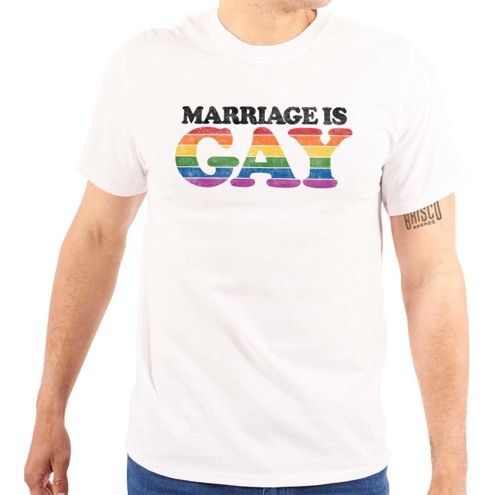 imageBrisco Brands Marriage is Gay LGBTQ Rights Pride Graphic T Shirt Men or WomenWhite