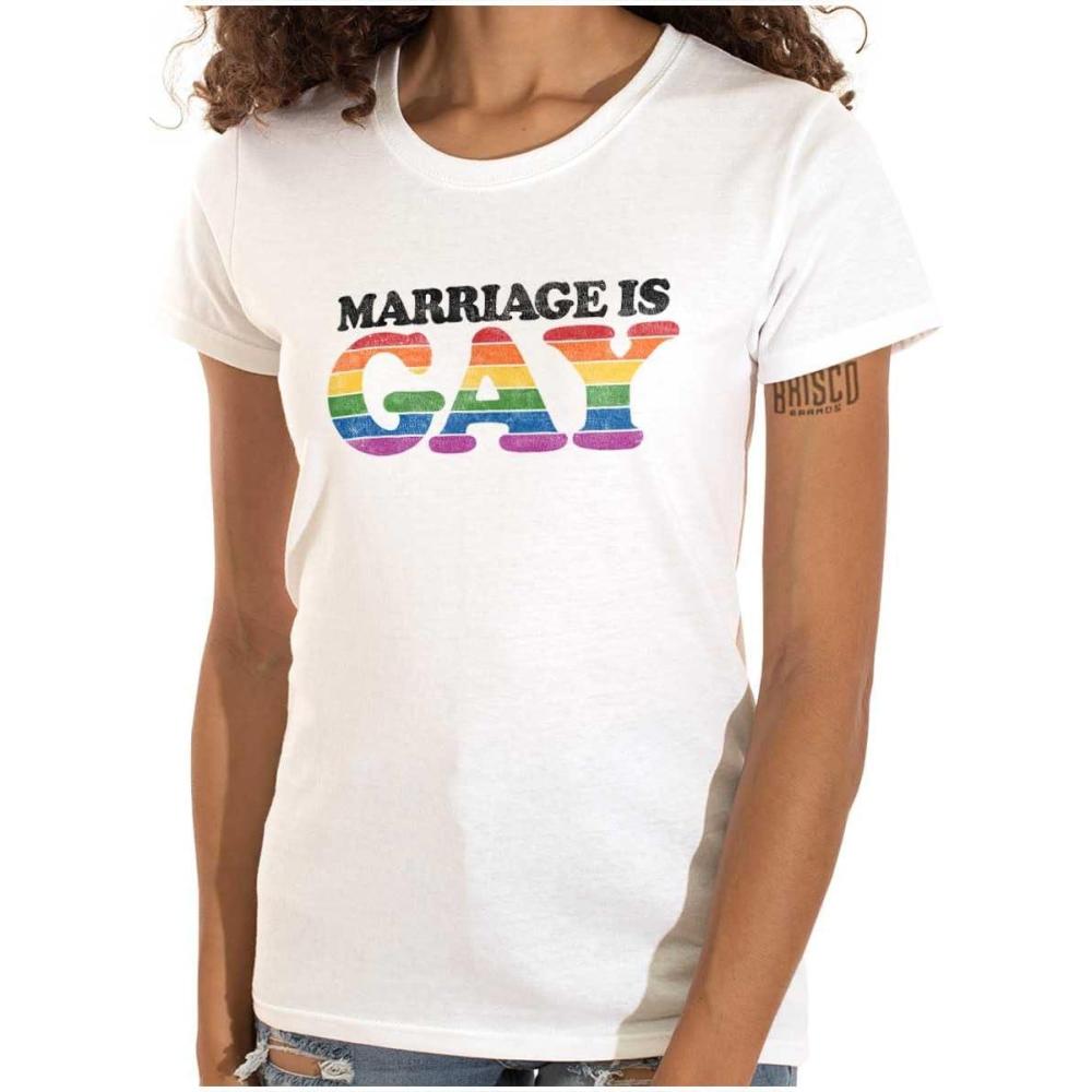 imageBrisco Brands Marriage is Gay LGBTQ Rights Pride Womens Slim Fit Graphic TeeWhite