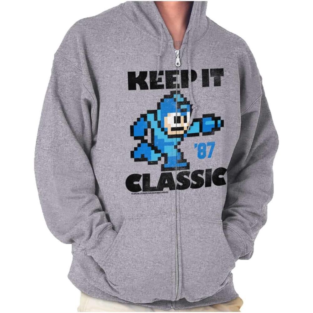 imageBrisco Brands Mega Man Keep it Classic 80s Gaming Zip Up Hoodie Mens WomensSport Grey