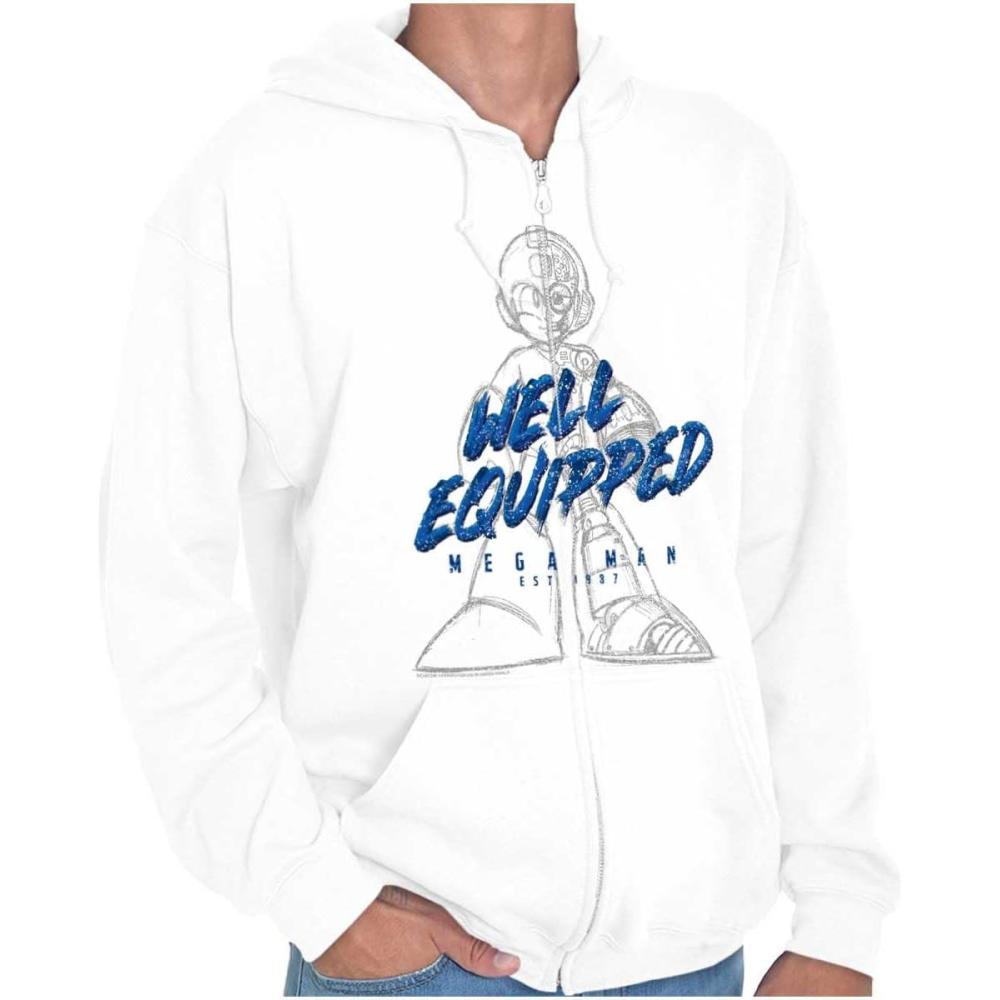 imageBrisco Brands Mega Man Retro 1990s Anime Cartoon Zip Up Hoodie Mens WomensWhite