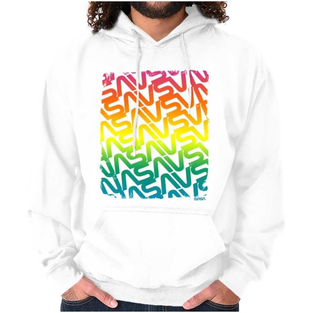 imageBrisco Brands NASA Worm Logo Rainbow Gradient Hoodie Sweatshirt Women MenWhite