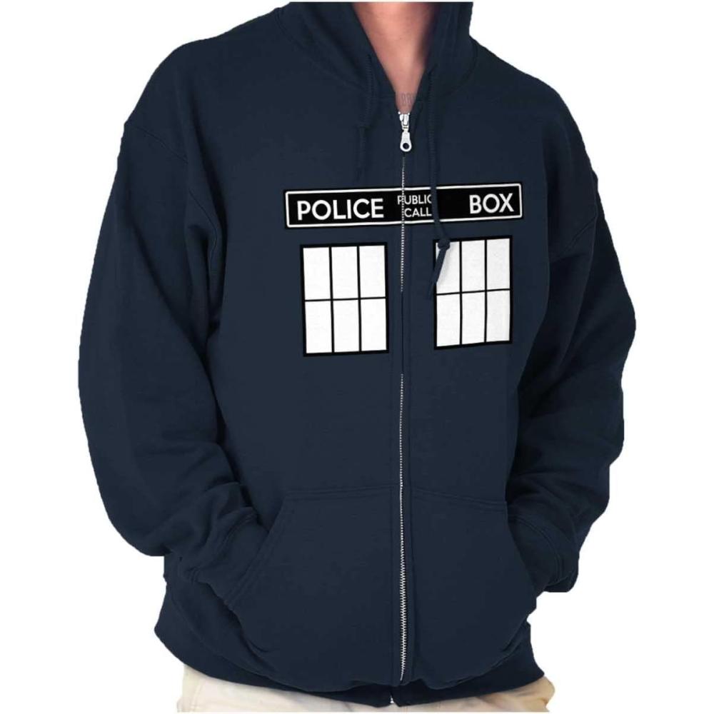 imageBrisco Brands Police Box Doc Cyber Men Time Travel Zip Up Hoodie Mens Womens