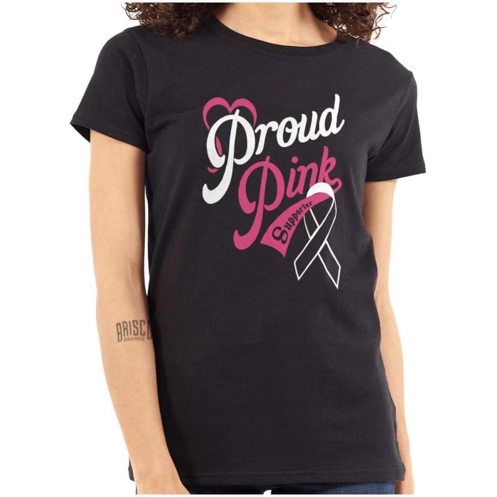 imageBrisco Brands Proud Pink Breast Cancer Supporter Womens Slim Fit Graphic TeeBlack