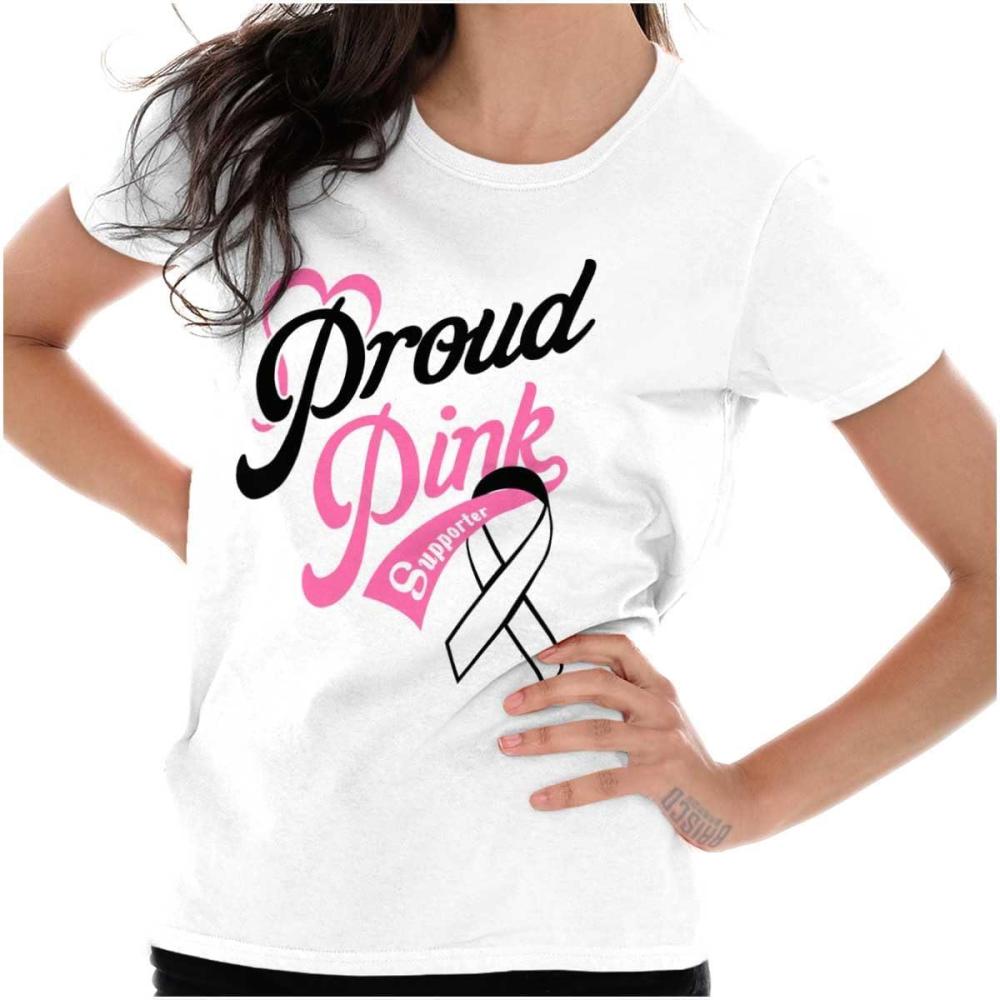 imageBrisco Brands Proud Pink Breast Cancer Supporter Womens Slim Fit Graphic TeeWhite