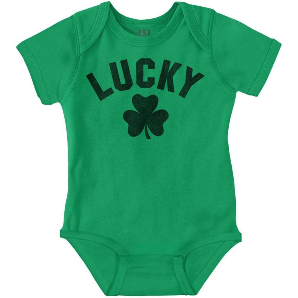 imageBrisco Brands Saint Patricks Day Lucky Shamrocks Baby Romper Boys or Girls