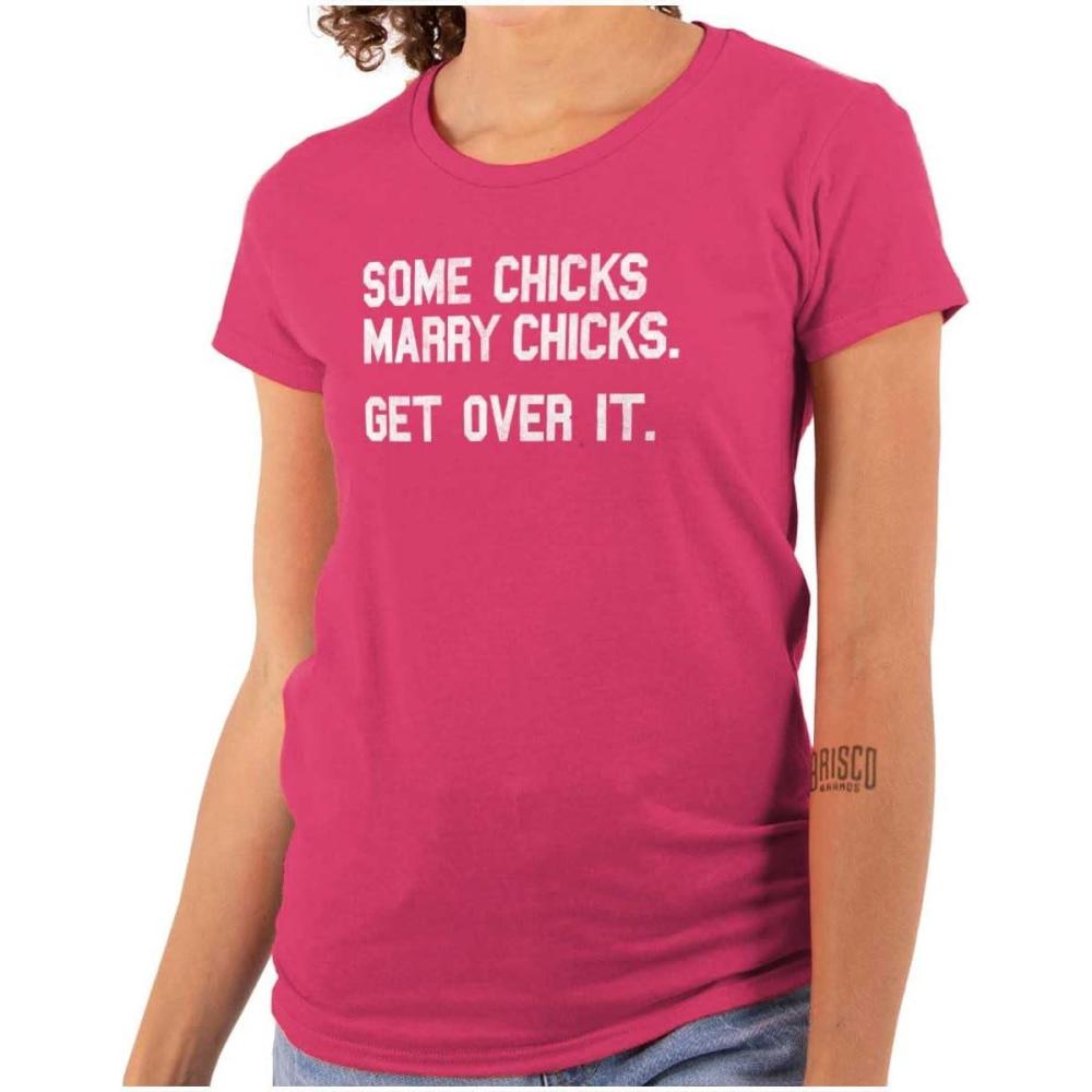imageBrisco Brands Some Chicks Marry LGBTQ Lesbian Pride Womens Slim Fit Graphic TeeHeliconia