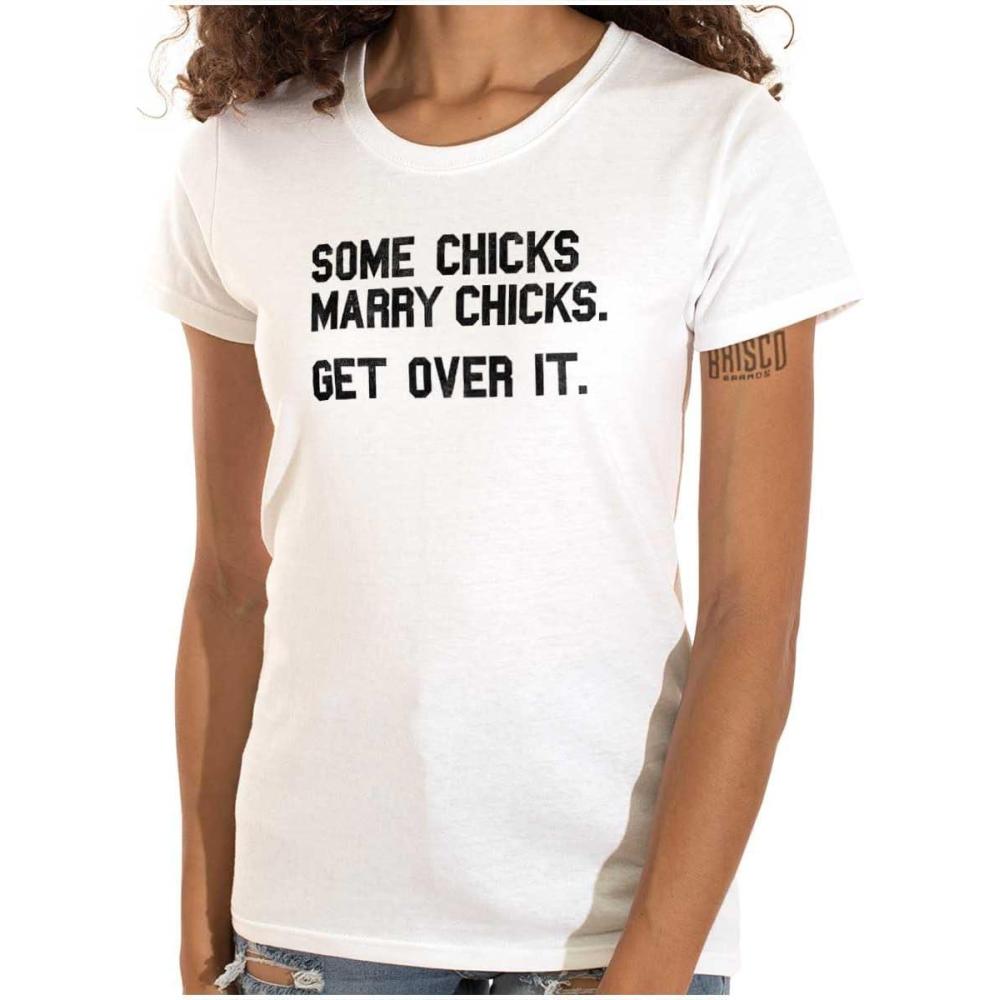 imageBrisco Brands Some Chicks Marry LGBTQ Lesbian Pride Womens Slim Fit Graphic TeeWhite
