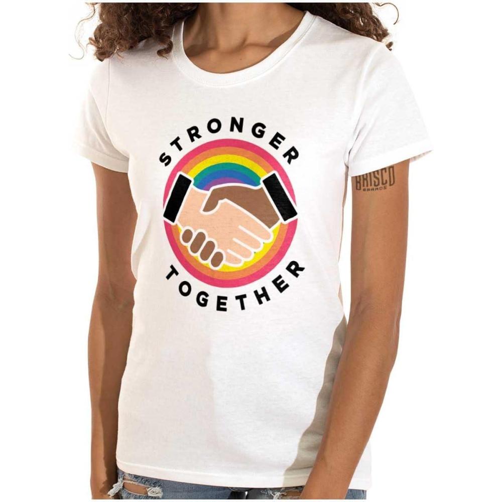 imageBrisco Brands Stronger Together Social Justice Womens Slim Fit Graphic TeeWhite