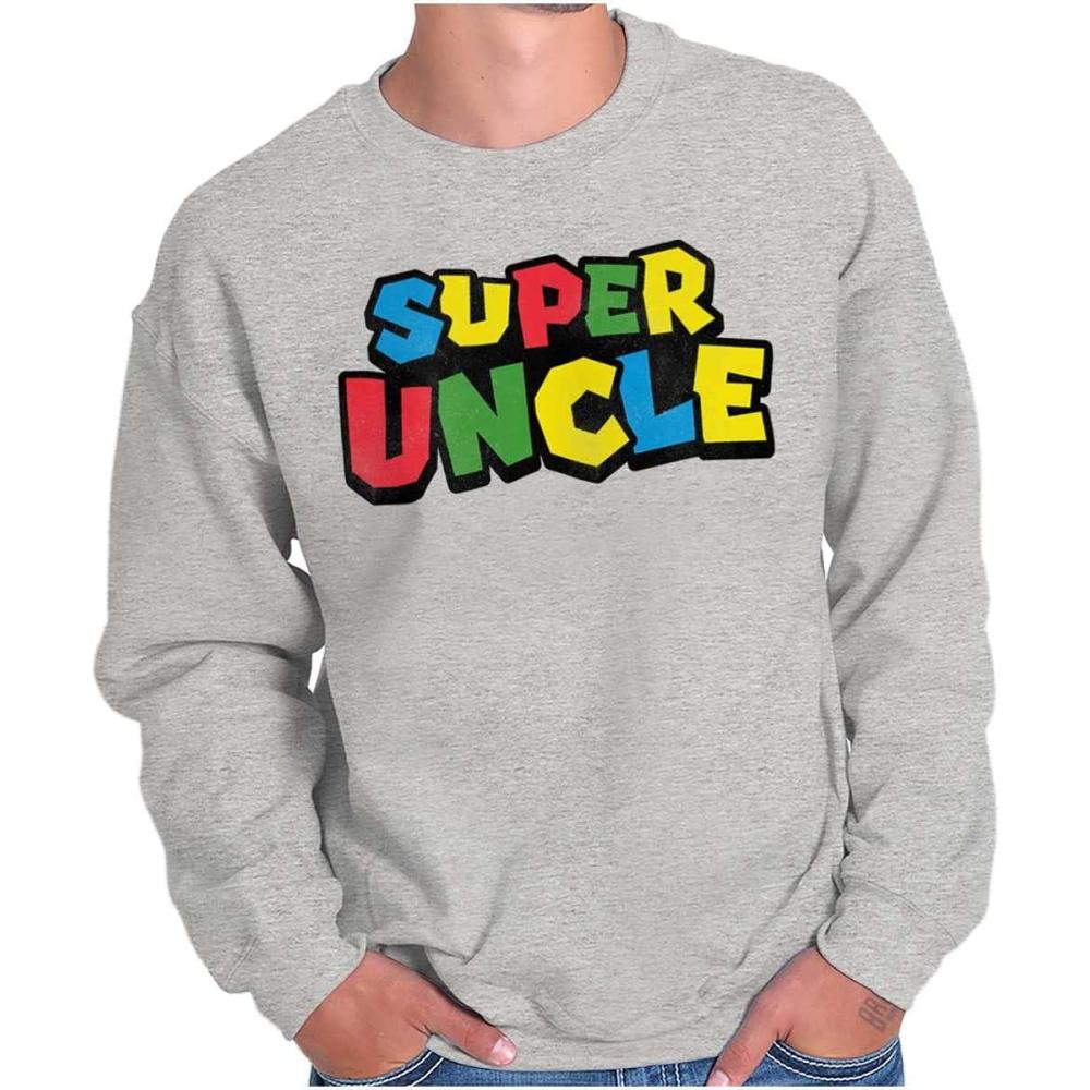 imageBrisco Brands Super Uncle Gamer Nerd Retro Geek Mens Crewneck SweatshirtSport Grey