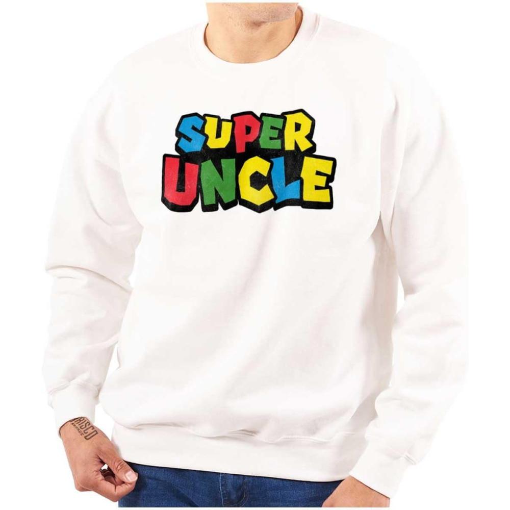 imageBrisco Brands Super Uncle Gamer Nerd Retro Geek Mens Crewneck SweatshirtWhite