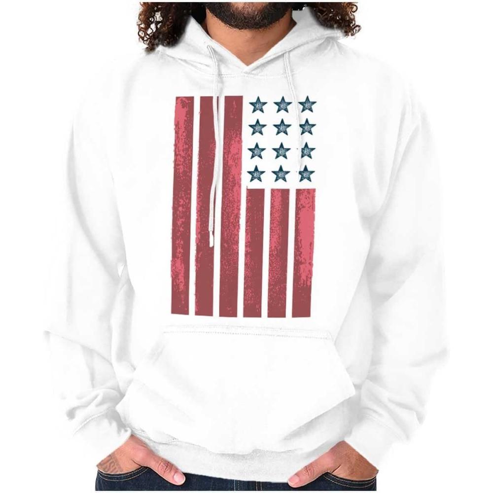 imageBrisco Brands USA American Flag Distressed Stencil Hoodie Sweatshirt Women MenWhite