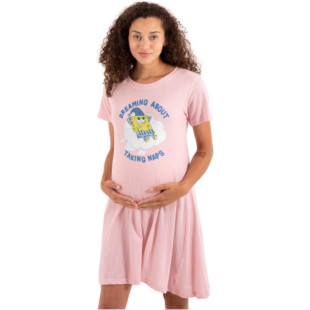 imageBrisco Brands Womens Maternity Spongebob Dreaming About Taking Naps Pregnancy DressLight Pink