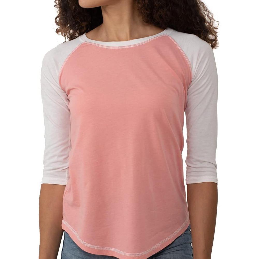 imageBrisco Brands Womens Raglan Tee Juniors 34 Sleeve Baseball TShirtCoralWhite